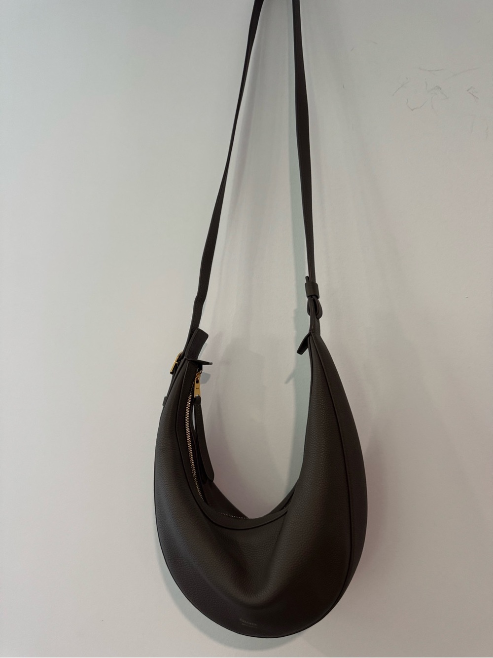 KHAITE Crescent Pebbled Leather Shoulder Bag — Dark Grey - Picture 4 of 7